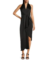Alex Marie Hazel Surplice V-Neck Sleeveless Satin Asymmetrical Hem Midi Dress