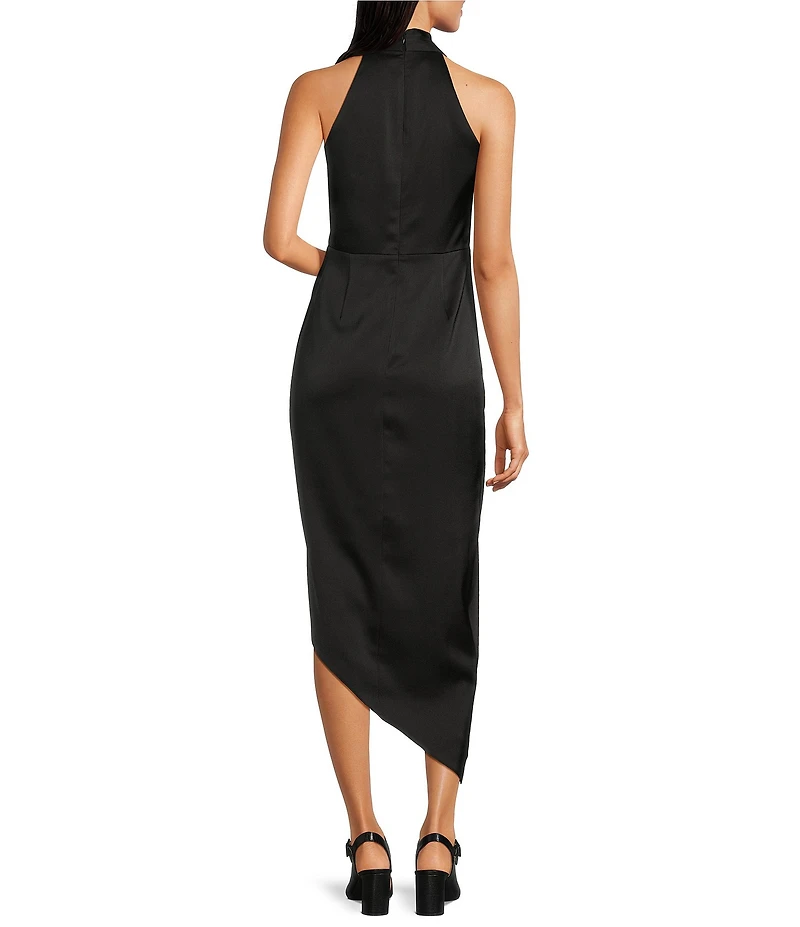 Alex Marie Hazel Surplice V-Neck Sleeveless Satin Asymmetrical Hem Midi Dress