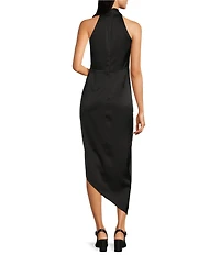 Alex Marie Hazel Surplice V-Neck Sleeveless Satin Asymmetrical Hem Midi Dress