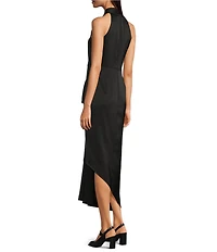 Alex Marie Hazel Surplice V-Neck Sleeveless Satin Asymmetrical Hem Midi Dress