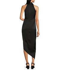 Alex Marie Hazel Surplice V-Neck Sleeveless Satin Asymmetrical Hem Midi Dress