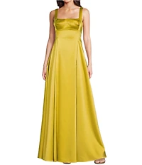 Alex Marie Helen Satin Scoop Neck Sleeveless Gown