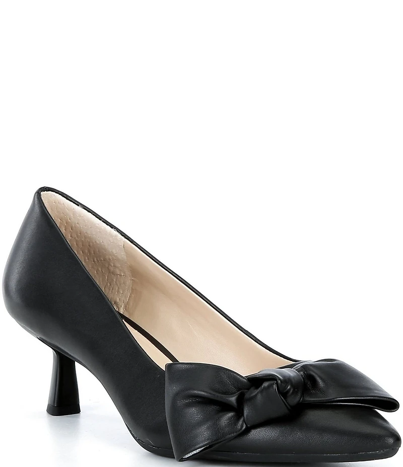 Alex Marie Iris Leather Bow Pointed Toe Kitten Heel Pumps