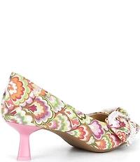Alex Marie Iris Three Multi Print Pearl Embellished Bow Kitten Heel Pumps