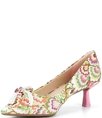 Alex Marie Iris Three Multi Print Pearl Embellished Bow Kitten Heel Pumps