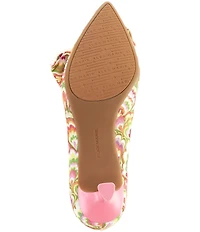 Alex Marie Iris Three Multi Print Pearl Embellished Bow Kitten Heel Pumps
