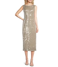 Alex Marie Jade Sequin Boat Neck Sleeveless Dress