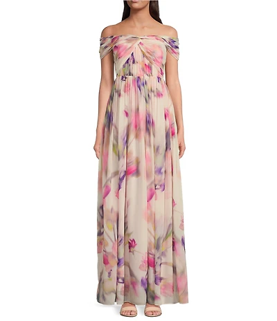 Alex Marie Janet Chiffon Off-The-Shoulder Gown