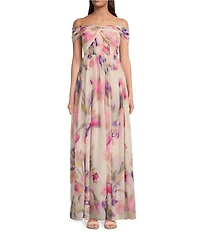 Alex Marie Janet Chiffon Off-The-Shoulder Gown