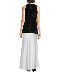 Alex Marie Jemma Sequin Satin Sleeveless Halter Maxi Gown