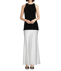Alex Marie Jemma Sequin Satin Sleeveless Halter Maxi Gown