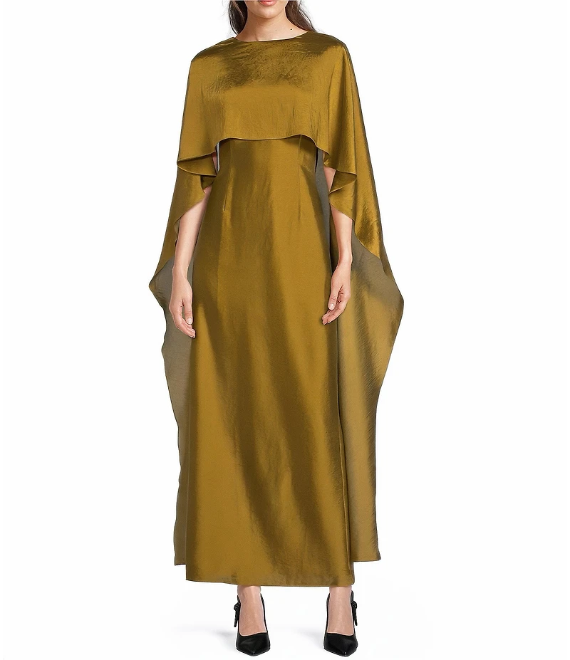 Alex Marie Reba Crew Neck Capelet Satin Gown