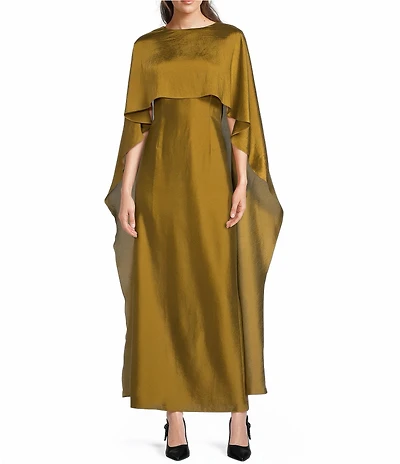 Alex Marie Reba Crew Neck Capelet Satin Gown