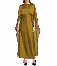 Alex Marie Reba Crew Neck Capelet Satin Gown