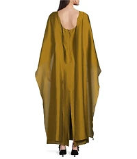 Alex Marie Reba Crew Neck Capelet Satin Gown
