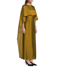 Alex Marie Reba Crew Neck Capelet Satin Gown