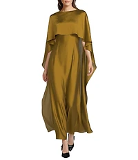 Alex Marie Reba Crew Neck Capelet Satin Gown