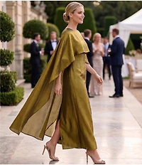 Alex Marie Reba Crew Neck Capelet Satin Gown