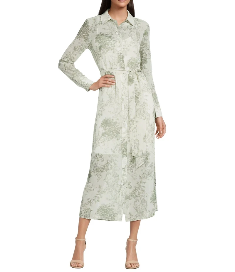 Alex Marie Jessie Printed Chiffon Collar Long Sleeve Midi Dress