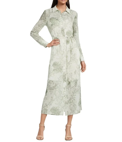 Alex Marie Jessie Printed Chiffon Collar Long Sleeve Midi Dress
