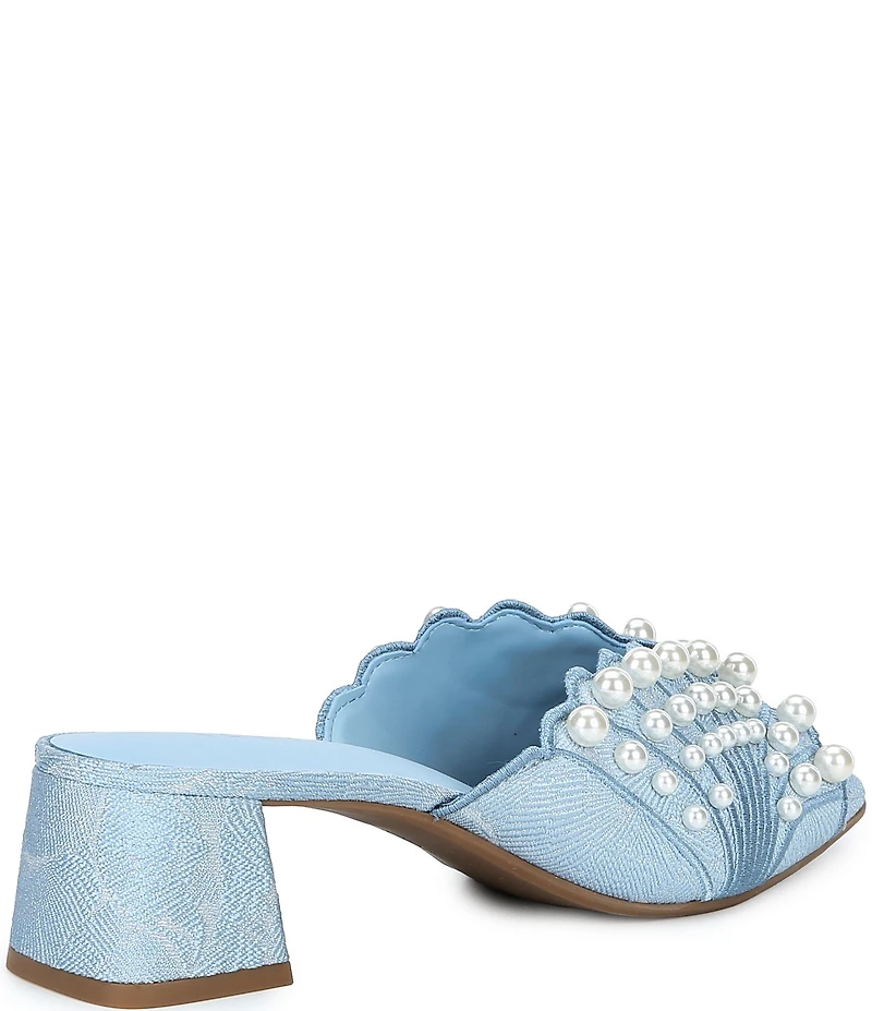 Alex Marie Johanna Brocade Fabric Pearl Embellished Dress Sandals