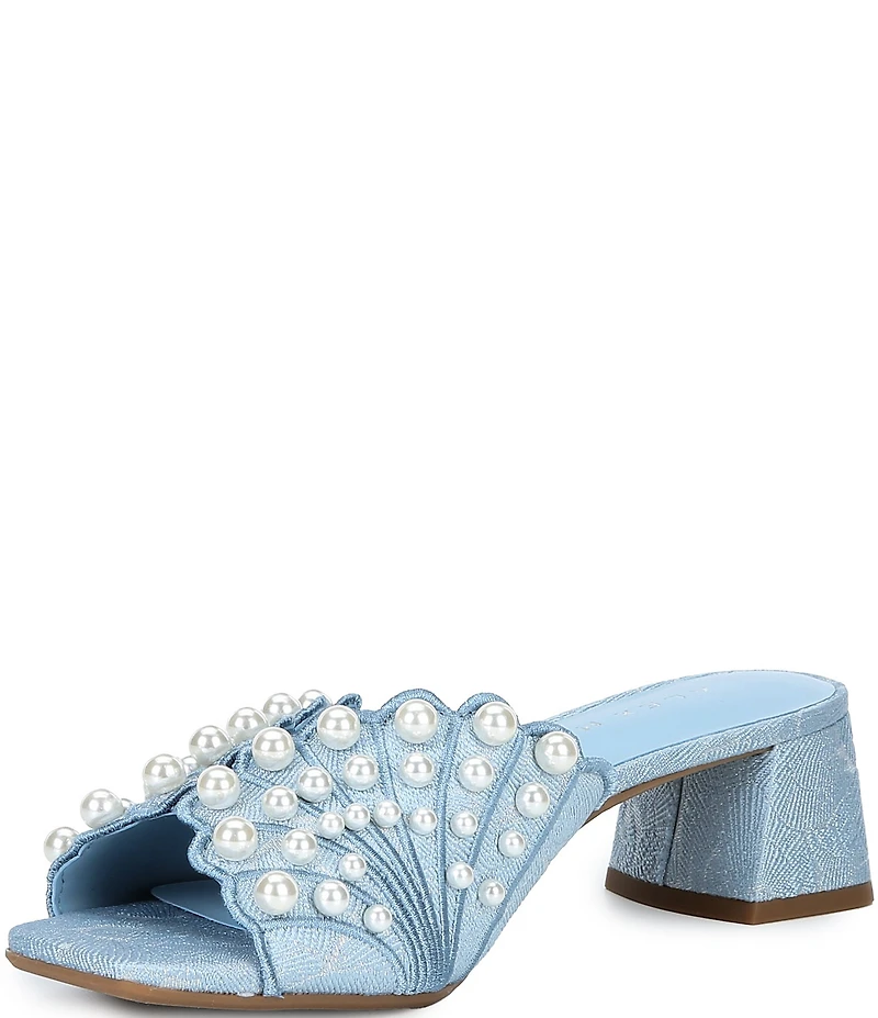 Alex Marie Johanna Brocade Fabric Pearl Embellished Dress Sandals