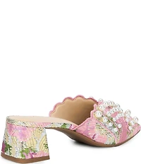 Alex Marie Johanna Floral Brocade Pearl Embellished Block Heel Dress Sandals