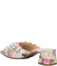 Alex Marie Johanna Floral Brocade Pearl Embellished Block Heel Dress Sandals