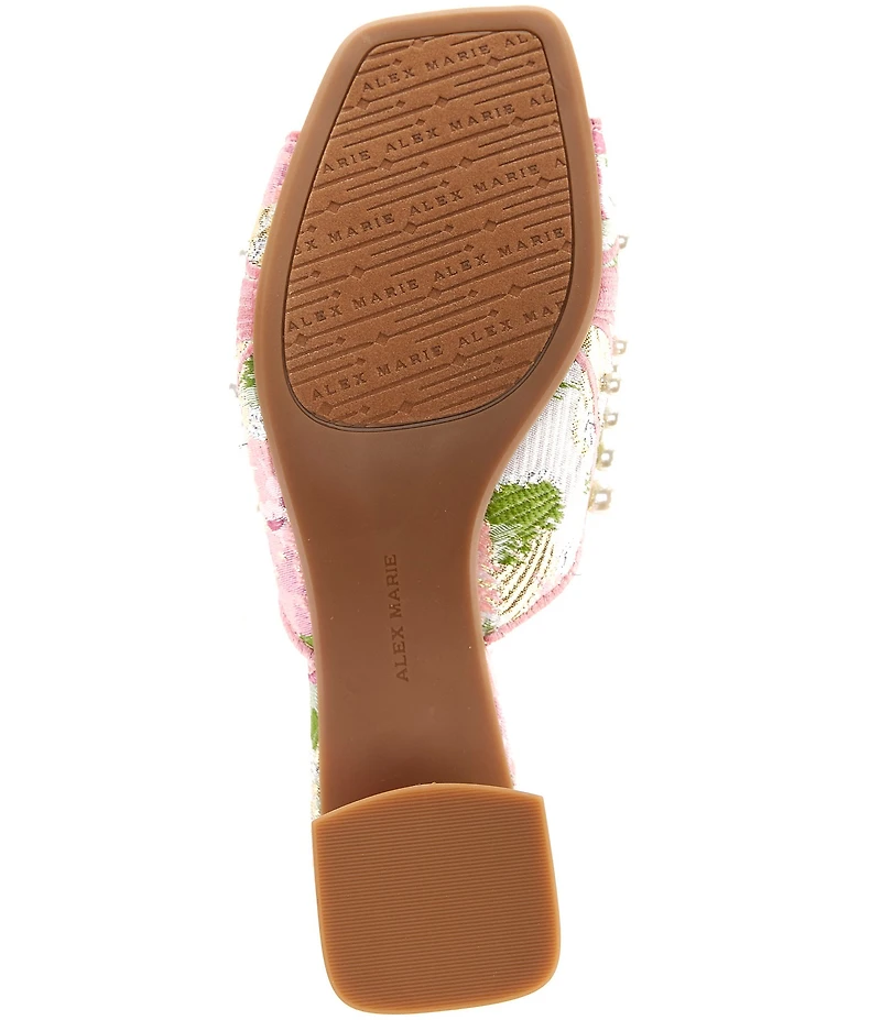 Alex Marie Johanna Floral Brocade Pearl Embellished Block Heel Dress Sandals