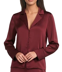 Alex Marie Josefine Stretch Satin Notch Collar Long Sleeve Button Front Blouse