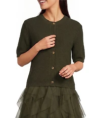 Alex Marie Julia Desert Terry Yarn Round Neck Short Sleeve Cardigan