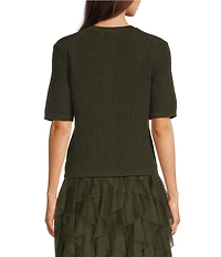 Alex Marie Julia Desert Terry Yarn Round Neck Short Sleeve Cardigan