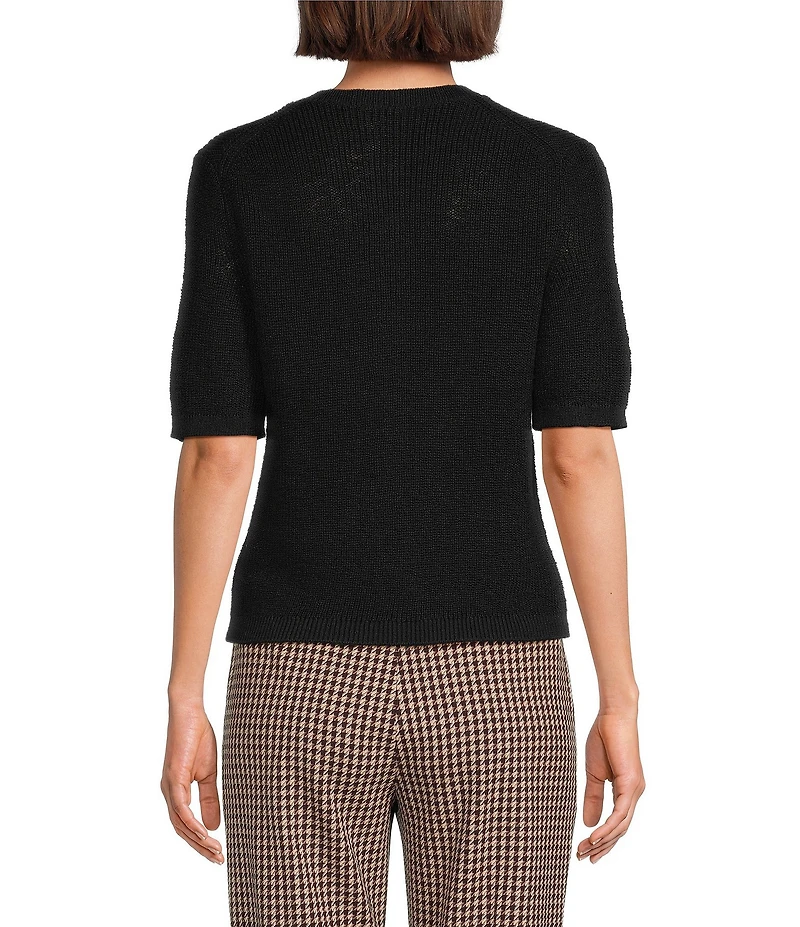 Alex Marie Julia Desert Terry Yarn Round Neck Short Sleeve Cardigan