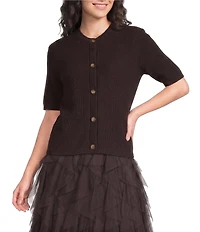 Alex Marie Julia Desert Terry Yarn Round Neck Short Sleeve Cardigan