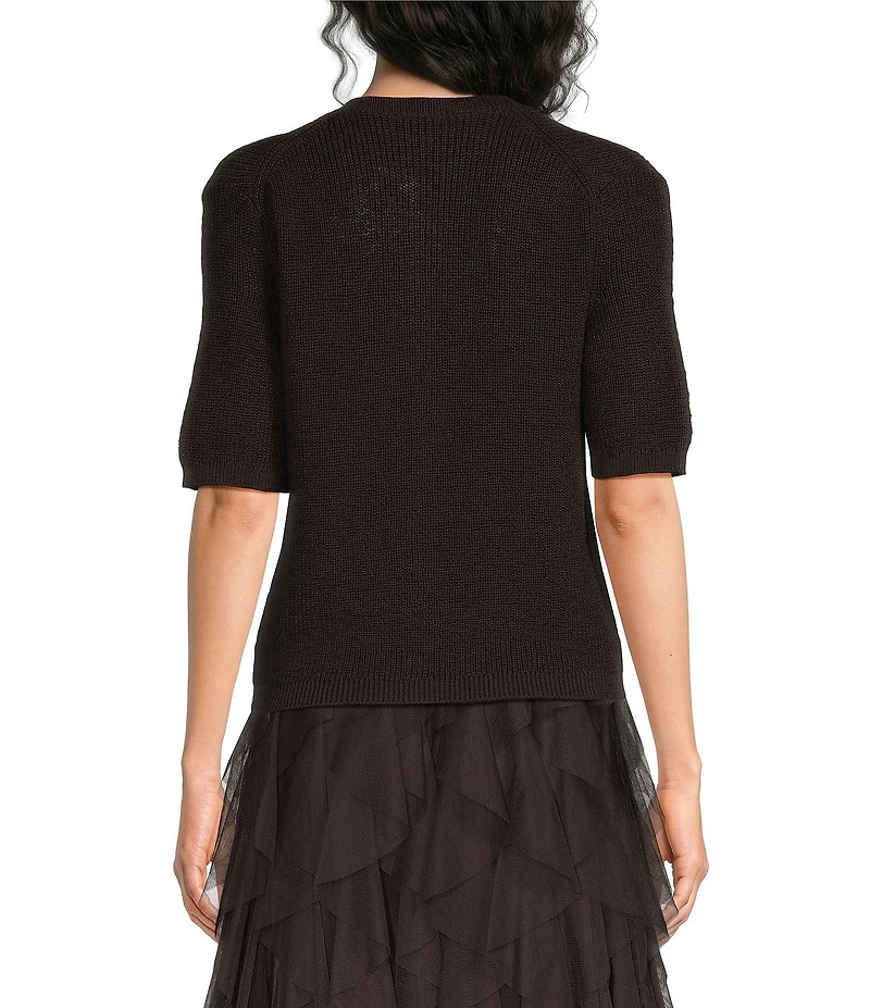 Alex Marie Julia Desert Terry Yarn Round Neck Short Sleeve Cardigan