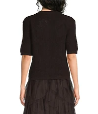 Alex Marie Julia Desert Terry Yarn Round Neck Short Sleeve Cardigan