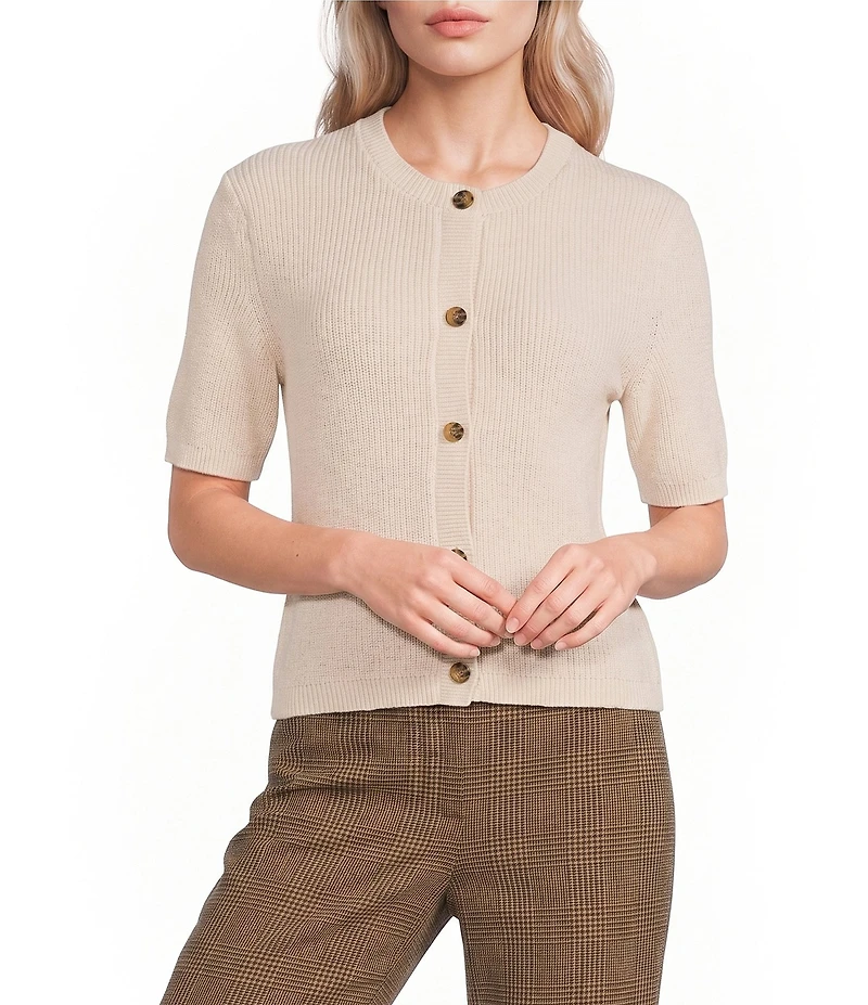 Alex Marie Julia Desert Terry Yarn Round Neck Short Sleeve Cardigan