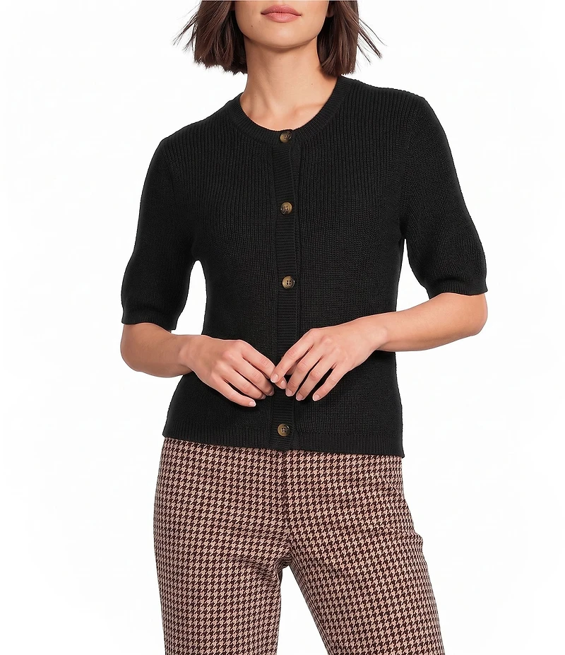 Alex Marie Julia Desert Terry Yarn Round Neck Short Sleeve Cardigan