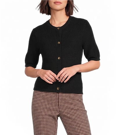 Alex Marie Julia Desert Terry Yarn Round Neck Short Sleeve Cardigan