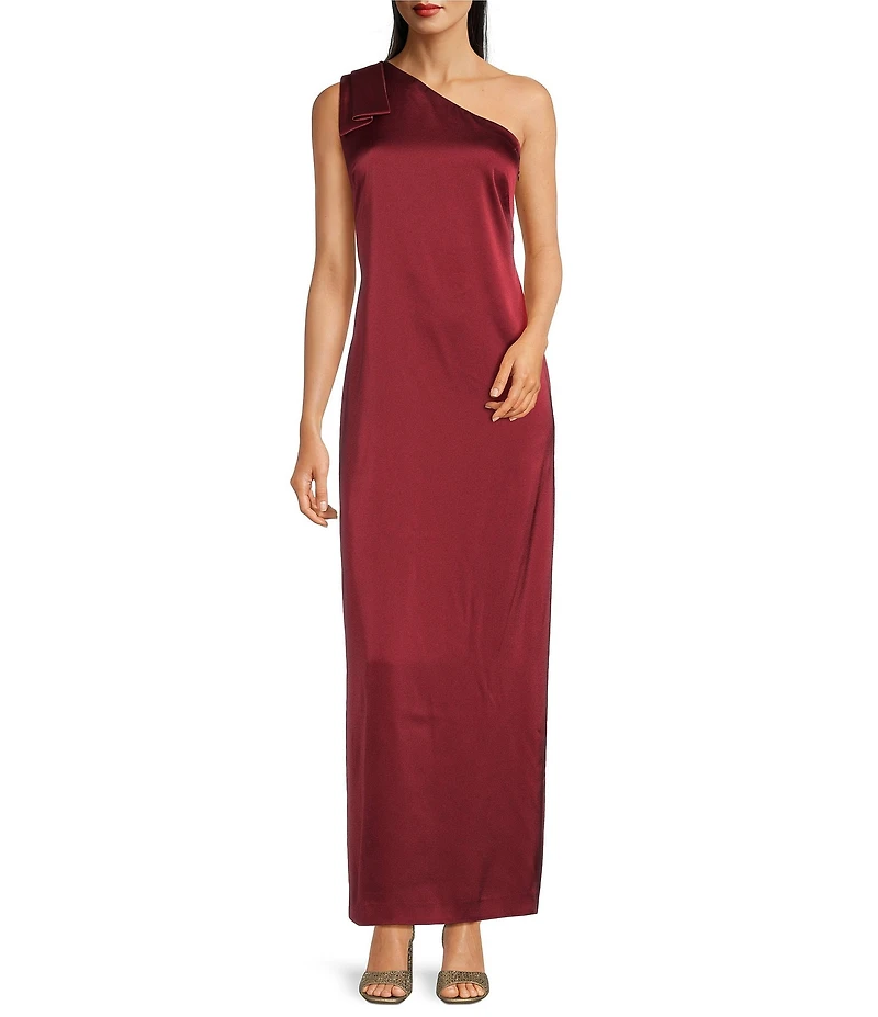 Alex Marie Julie Satin Back Crepe One Shoulder Sleeveless Maxi Gown