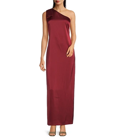 Alex Marie Julie Satin Back Crepe One Shoulder Sleeveless Maxi Gown