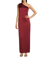 Alex Marie Julie Satin Back Crepe One Shoulder Sleeveless Maxi Gown