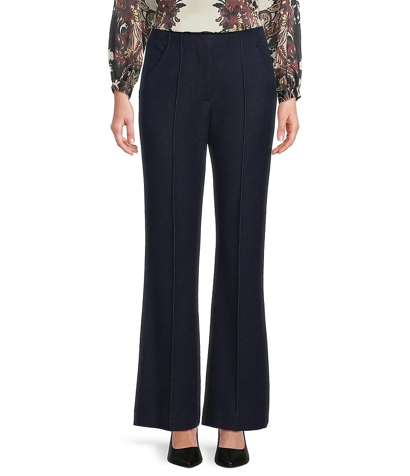 Alex Marie Justine Chambray Flat Front Full Length Wide Leg Pants