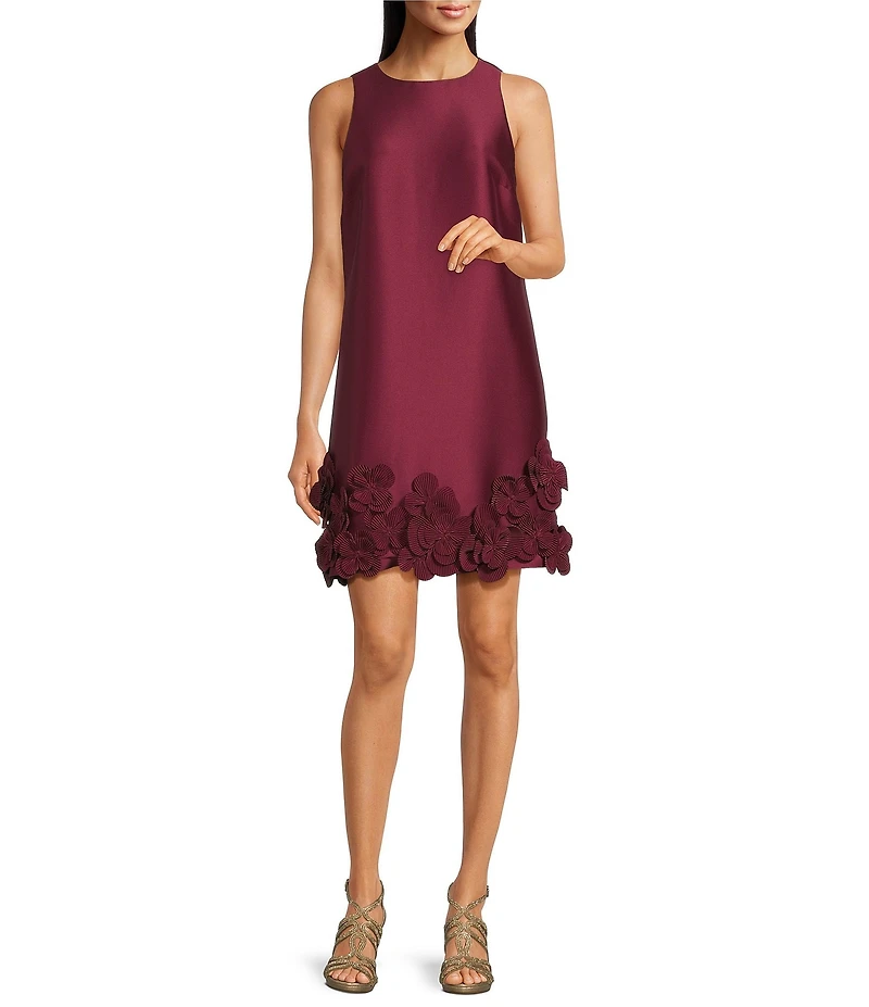 Alex Marie Kaitlin Mikado Floral Applique Trim Sleeveless Shift Dress