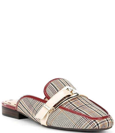 Alex Marie Karen Plaid Print Buckle Hardware Strap Mules
