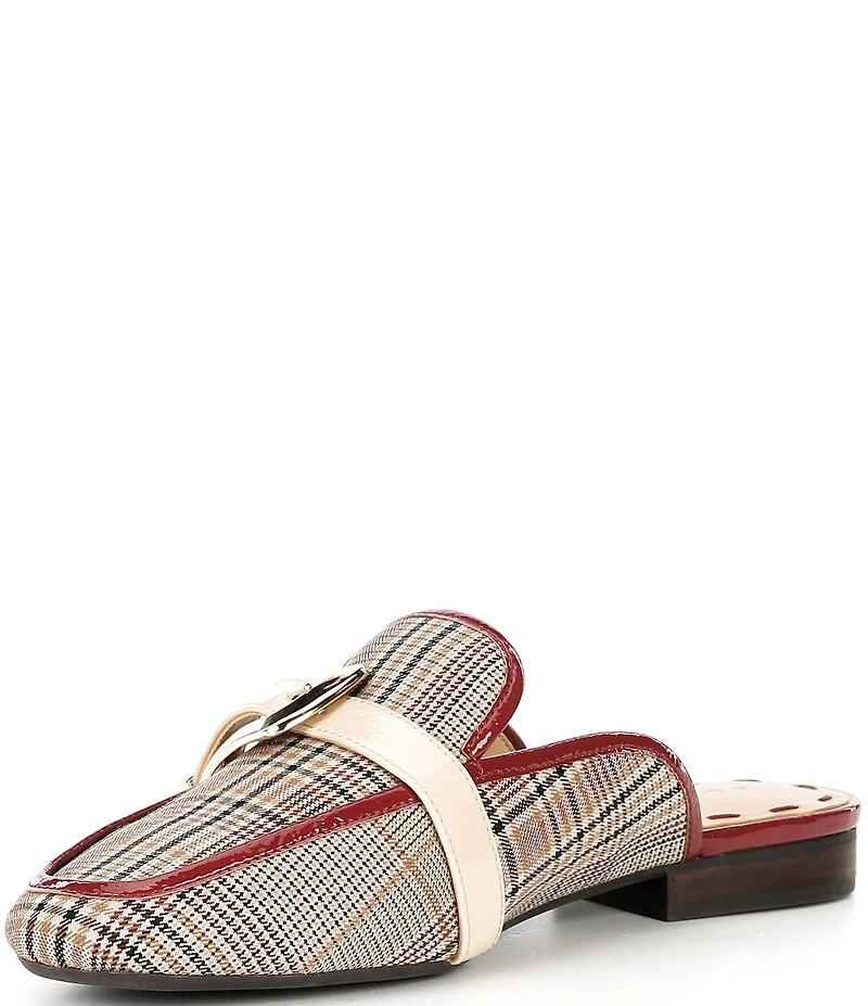Alex Marie Karen Plaid Print Buckle Hardware Strap Mules