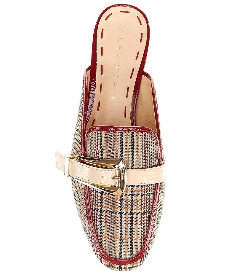 Alex Marie Karen Plaid Print Buckle Hardware Strap Mules