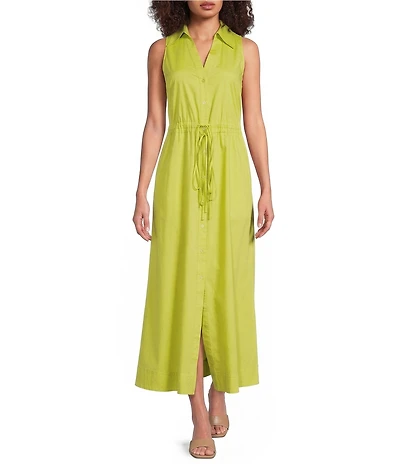 Alex Marie Kim Collared Sleeveless Drapey Plaine Weave Dress