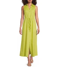 Alex Marie Kim Collared Sleeveless Drapey Plaine Weave Dress