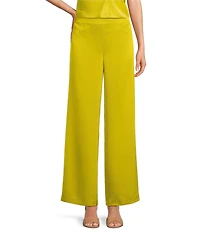 Alex Marie Kristen Stretch Satin Flat Front Full Length Wide Leg Pants